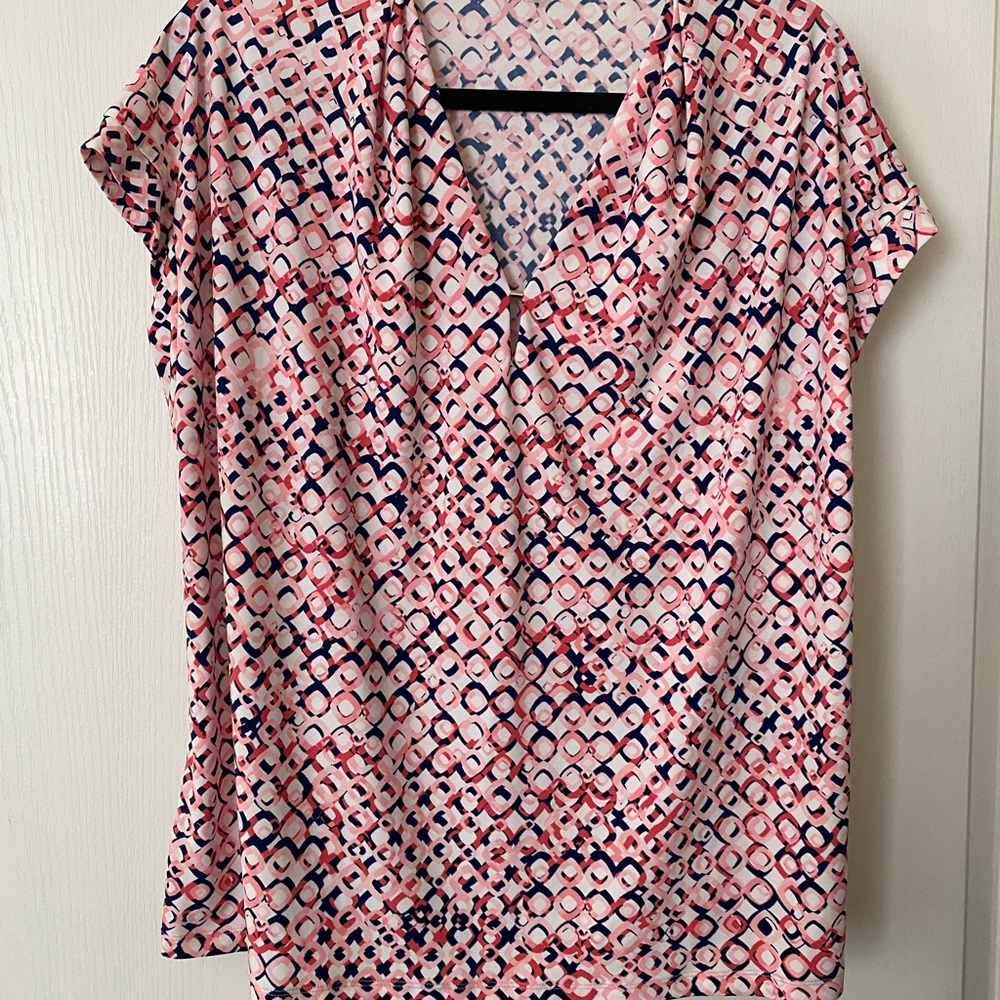 Kasper Pink Peach and Blue Patterned Blouse